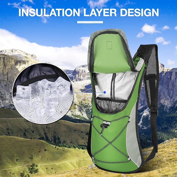 KUYOU Running Hydration Vest - Lightweight Insulated Hydration Backpack with 2L Water Bladder, Adjustable Chest Straps and Reflective Water Backpack for Running Marathon Race Hiking Cycling