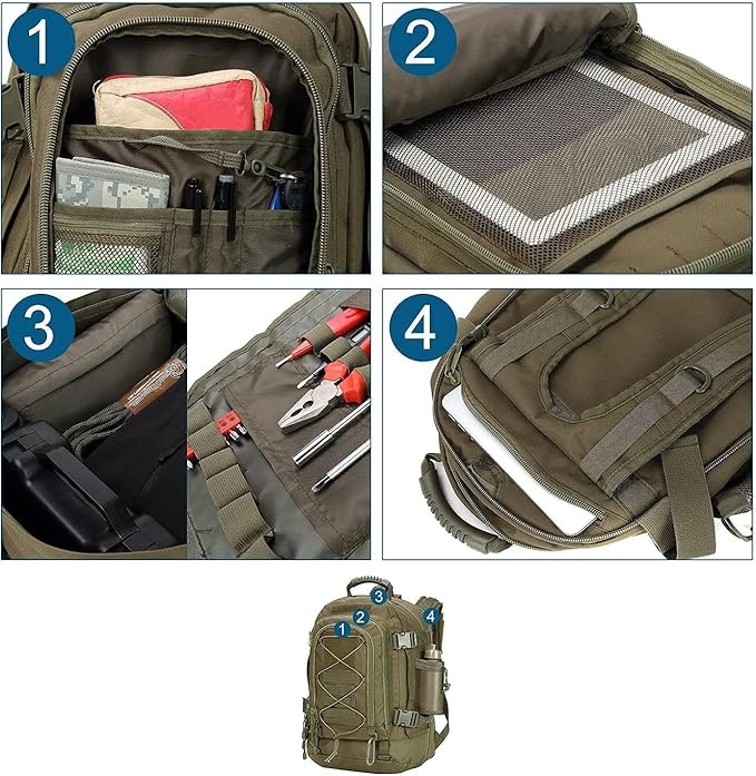 Large Military Bug Out Bag 3 Day Pack Expandable Backpack Army Daypack for Outdoor Hiking Hunting (Green)