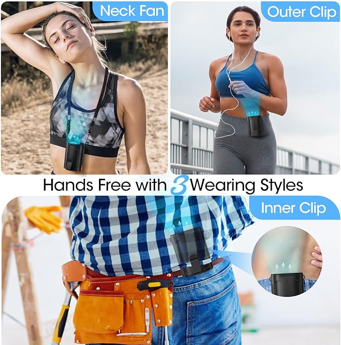 2026 AI Portable Fan Rechargeable, 4-Speed 6600RPM Strong Airflow, Personal Waist Fan with up to 25H of Working Time, Hands-Free Hanging Neck Fan, Wearable Belt Fan for Camping, Outdoor, Jobsite