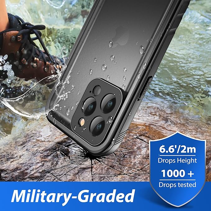 SPORTLINK for iPhone 13 Pro Max Waterproof Case - Shockproof Dustproof Phone Case with Screen Protector Full Body Protective Case for i Phone 13 Pro Max Cover 6.7'' Black
