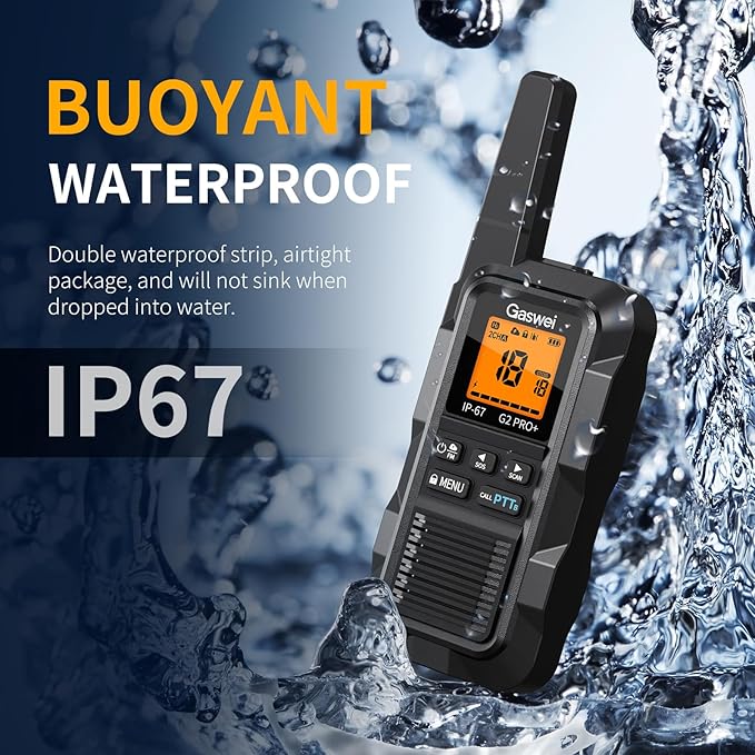 Gaswei G2pro+ Heavy Duty Walkie Talkies for Adults，Rechargeable Long Range Two Way Radios 2 watts ，NOAA Weather，FM Radio，IP67 Waterproof，VOX ，Double PTT，Li-ion Battery (2 Pack - Black)