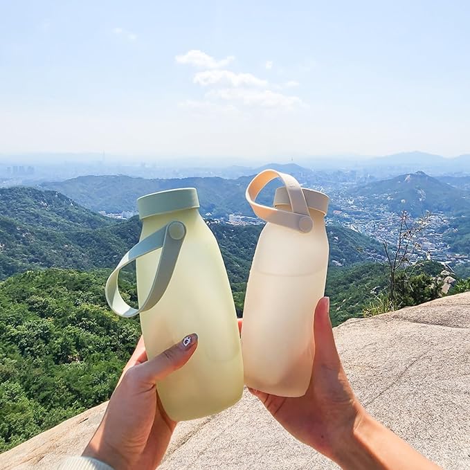 BLUE GINKGO Collapsible Water Bottle [2-Pack] – Lightweight, Foldable Silicone Bottles for Travel, Hiking, and Camping (16.9oz, Made in Korea, Olive Green)