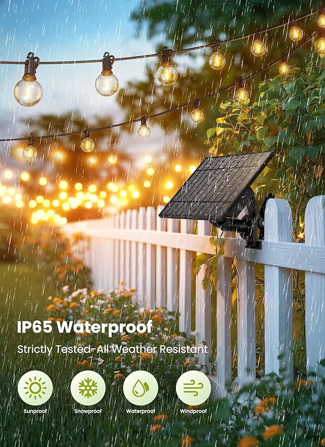 Brightown String Lights Outdoor Waterproof with Remote Cable Ties, 108FT G40 Patio Lights with 50 LED Shatterproof E12 Bulbs, 3 Light Modes, Dimmable Hanging Lights for Backyard Party Decor