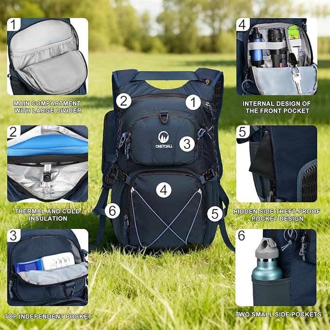Hydration Backpack 22L, Hiking Backpack with 2L Leakproof Bladder, Sewn-in Rain Cover, Insulated Compartment for Men & Women Running, Cycling, Camping