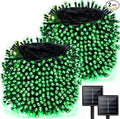 2 Pack 480 LED Solar Chrismas Lights Outdoor, Solar String Lights for Outside with 8 Modes & Memory Function, Waterproof Twinkle Light for St Patrick's Day Xmas Tree Yard Party Decorations (Green)