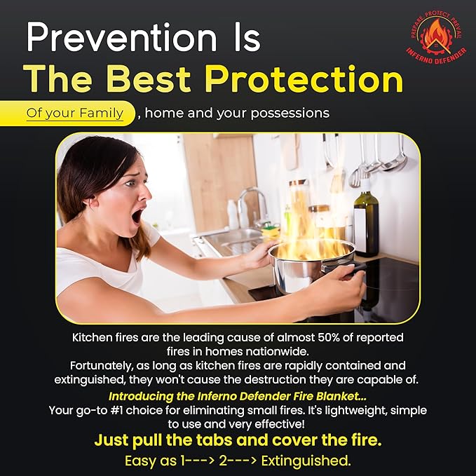 Emergency Fire Blanket For Home And Kitchen, Safe Touch Silicone Coated, 1 Pack Fiberglass Fire Blanket for Home, Fire Suppression for Kitchen, Fire Extinguisher For Kitchen BBQ Camping 39” x 39”