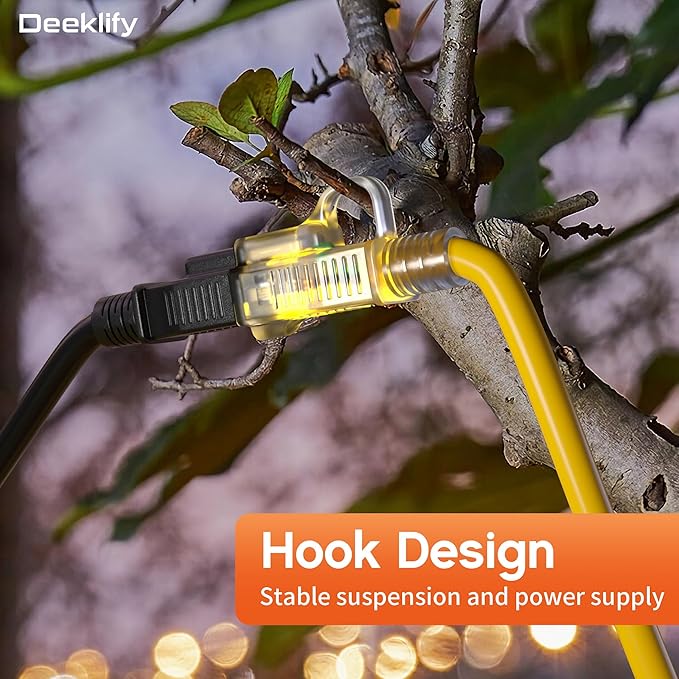 12 Gauge 100 FT Heavy Duty Outdoor Extension Cord Waterproof with Lighted End,Yellow 12 Gauge Extension Cord Flexible and Cold Resistant 3 Prong Grounded Plug,15Amp 1875W SJTW ETL Listed