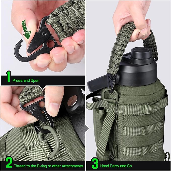 Tactical Paracord Handle，9-core Weaving Paracord Strap for Bag Strap Replacement，Molle Attachment with Metal/Plastic Clips for Backpack Sling Bags Water Bottle Holder
