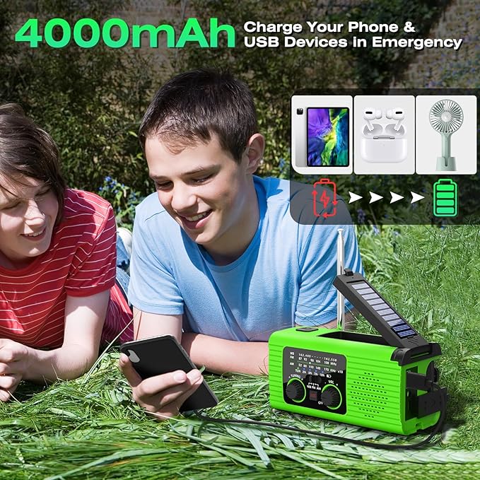 NITIGO Emergency Radio, Multifunction Solar Charger Hand Crank NOAA Weather AM/FM Radio 4000mAh with USB Charged, Reading Lamp, Flashlight, SOS Alarm, Headphone Jack for Emergencies, 2 Pack