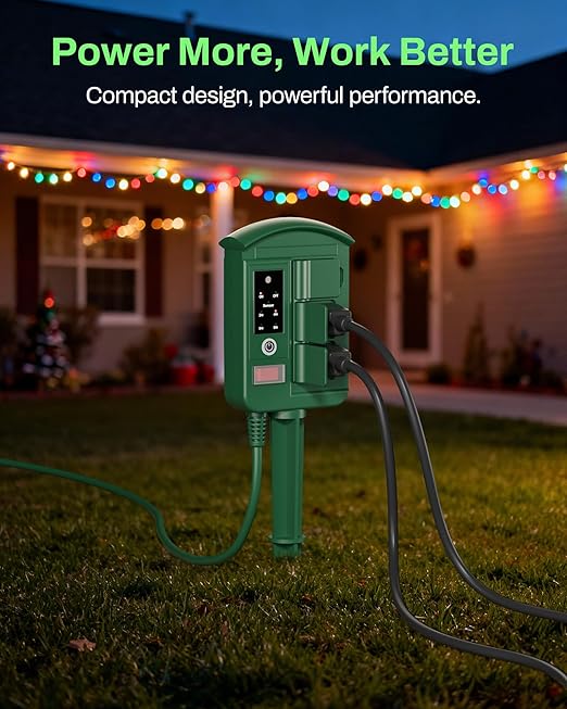 BN-LINK Outdoor Power Stake with Dusk to Dawn Timer, Waterproof 6 Grounded Outlets, 6FT Cord, 100FT Remote Control, Heavy Duty Outdoor Plug for Christmas Lights, Yard, Garden, ETL Listed