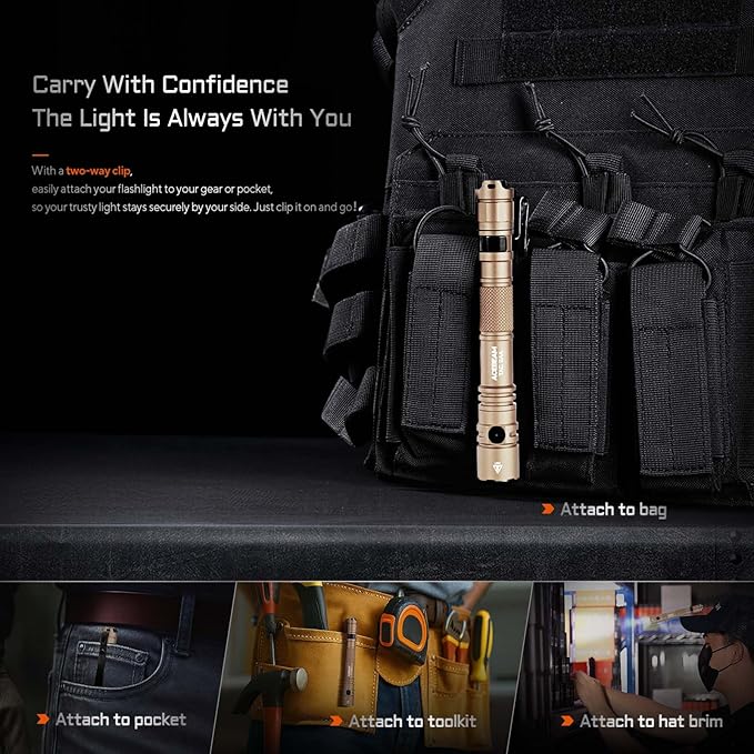 ACEBEAM TAC 2AA EDC Tactical Dual Modes Flashlight Rechargeable, 1470 High Lumens Flashlight, Dual Switch Pocket LED Flashlight, Super Bright Small Flash Light for Emergency, Camping, Home(CREE XP-LR)
