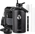 RAYMYLO 128oz Insulated Water Bottle, Triple Wall Vacuum Stainless Steel Water Bottles - Keeps Cold 48H, Reusable One Gallon Flask Jug for Gym, Sports, Camping, Hiking,Travel, Starry Sky-Black