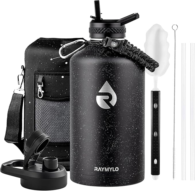 RAYMYLO 128oz Insulated Water Bottle, Triple Wall Vacuum Stainless Steel Water Bottles - Keeps Cold 48H, Reusable One Gallon Flask Jug for Gym, Sports, Camping, Hiking,Travel, Starry Sky-Black
