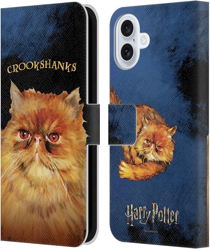 Head Case Designs Officially Licensed Harry Potter Crookshanks Prisoner of Azkaban II Leather Wallet Case Compatible with Apple iPhone 16 Plus