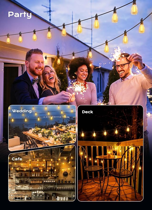 Brightown Outdoor String Lights, 180FT 60+2 LED ST38 LED Patio Lights Shatterproof, Dimmable IP65 Waterproof Connectable Hanging Outdoor Light for Backyard, Porch, Deck, Balcony