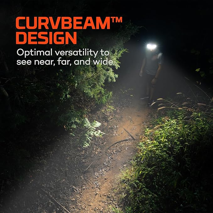 NEBO CurvBeam 600 Headlamp | 600 Lumens, 6 Light Modes, Rechargeable & AAA Battery Compatible, Lightweight & Balanced Fit, IPX4 Water-Resistant, Great for Running & Everyday Wear