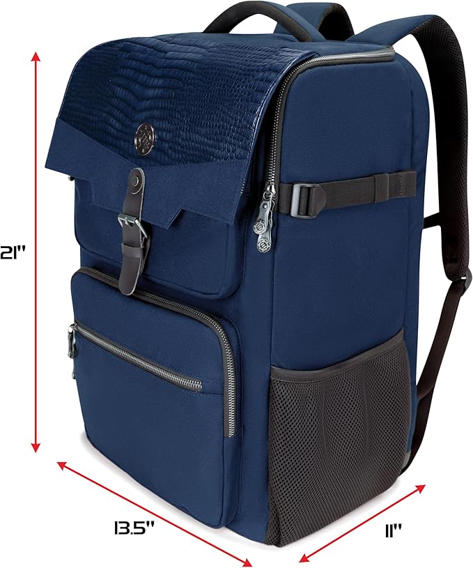 ENHANCE Collector's Edition DnD Backpack - RPG DM Bag for Dungeons and Dragons - DnD Bag fits 6-8 Books, 18" Laptop/DM Screen Slot, Miniature Foam Trays, Accessory Pockets, Map Strap (Dragon Blue)