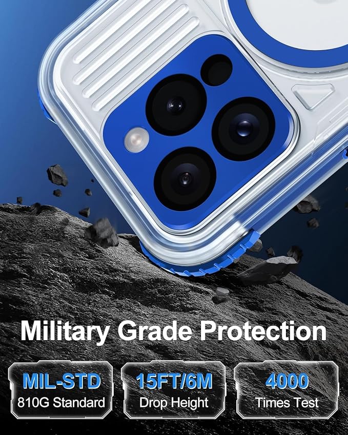 for iPhone 15 Pro Waterproof Case with Magsafe, Built-in [Camera & Screen Protector] [Lanyard], IP68 Water Proof Full Body Dustproof Heavy Duty Frosted Protective Phone Cover, 6.1" Blue
