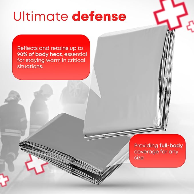 Mylar Emergency Thermal Blankets – Large 54” x 84” Silver Survival Blankets for Outdoors, First Aid, Camping, Hiking, Disaster & Emergency Preparedness - 40 Count