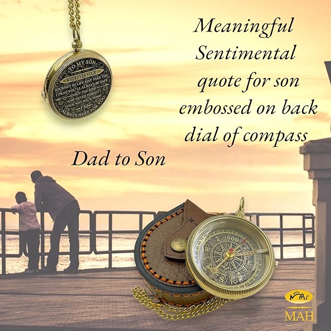 Brass Compass Gift to My Son Never Forget I Love You, Sentimental Keepsake from Mom Dad Grandparents, Inspirational Guidance Compass Gift for Son Graduation Birthday Baptism Confirmation Gift Idea