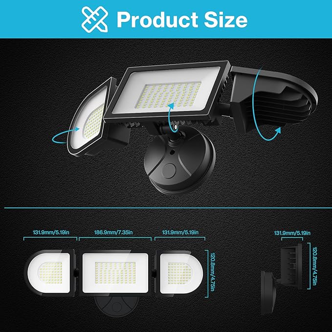Olafus 130W Flood Lights Outdoor, 13000LM Super Bright LED Flood Light, IP65 Waterproof Outdoor Flood Light Fixture, 3 Adjustable Heads, 6500K Exterior Security Lights for Yard, Garage, Black