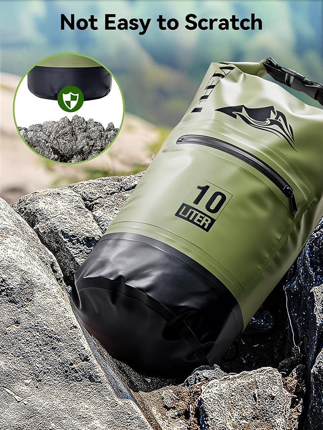 HEETA Waterproof Dry Bag with Front Zippered Pocket for Women Men, 5L/10L/20L/30L/40L Roll Top Lightweight Dry Storage Bag Backpack for Travel, Kayaking, Boating, Rafting, Camping, Hiking & Beach