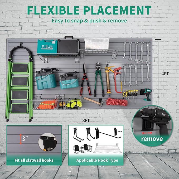 FRAYSCENT Slat Wall Paneling Garage Slat Wall Storage Systems Slatwall Panels Power Tool Organizer Wall Mount, PVC Garage Storage & Organization Products Slate Board (Grey, 4ft x 2ft)