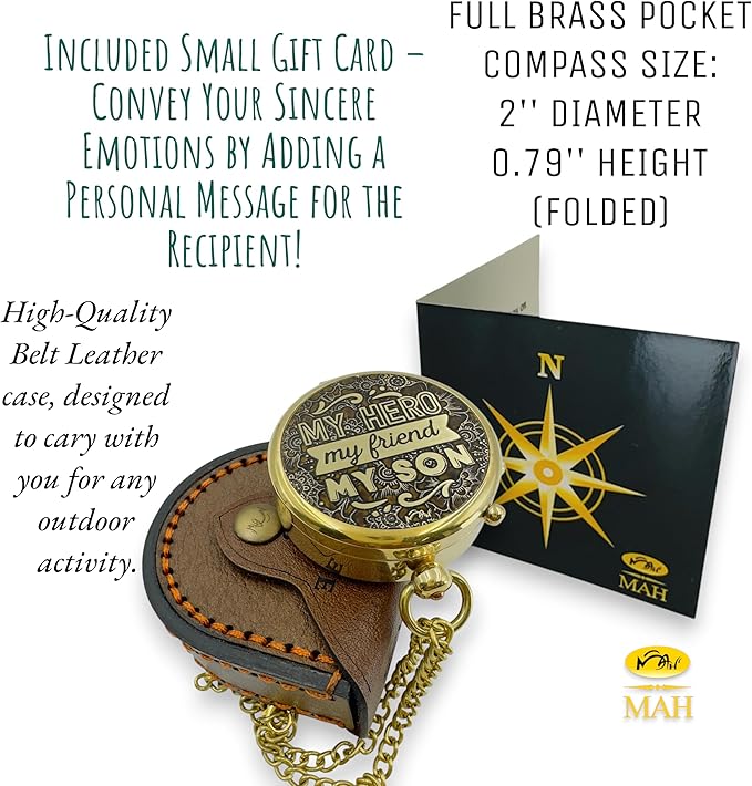 Brass Compass Gift to My Son Never Forget I Love You, Sentimental Keepsake from Mom Dad Grandparents, Inspirational Guidance Compass Gift for Son Graduation Birthday Baptism Confirmation Gift Idea