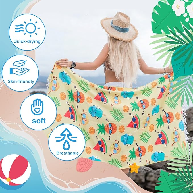 Peryiter 24 Pack Microfiber Oversize Turkish Beach Towel Set 12 Large Absorbent Beach Towels with 12 Storage Bag 28 x 55 Quick Dry Lightweight Bath Towel Blanket for Hawaii Camp Swim Pool(Ice Cream)