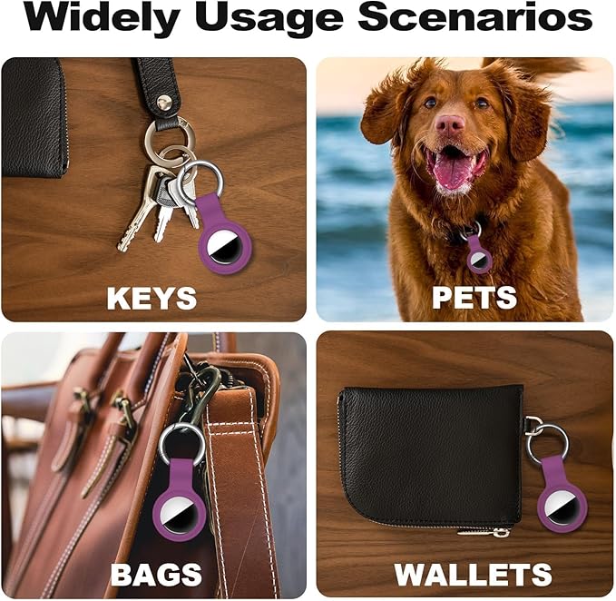 Linsaner Case for AirTag 2nd Gen (2026) & 1st Gen, Silicone Holder Keychain Key Ring, Protective Cover for Apple for Air Tags, GPS Finder Accessories for Bags, Pets, Kids, Luggage, Deep Purple