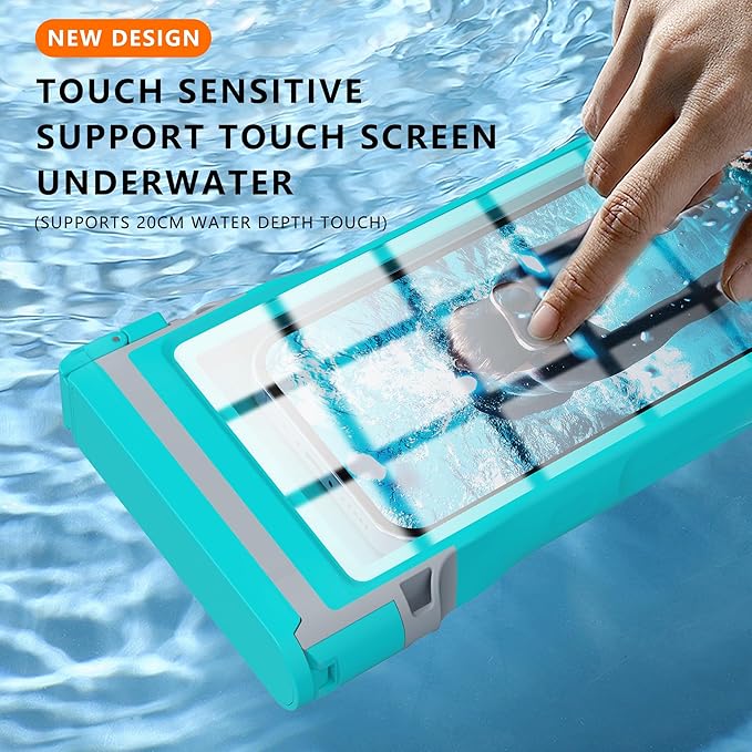 GOLDJU Waterproof Phone Pouch, 7.0 inch Waterproof Phone Case for iPhone 16 15 Pro Max Galaxy S25 S24 Ultra, IPX8 Large Space Adjustable Neck Lanyard Phone Pouch for Beach Travel Must Haves,-Green