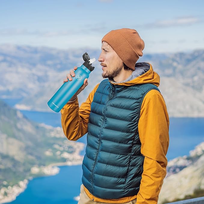 Han's Bottle Sports Water Bottle - 32 Oz, Straw Lid, Leak Proof, Vacuum Insulated Stainless Steel, Double Walled, Thermo Mug,Ocean