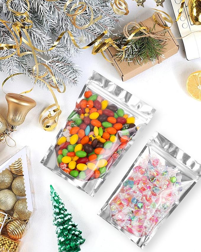 Gwybkq 6x9 Inch Stand-Up Mylar Bags (200pcs) - Resealable Smell-Proof Food Storage with Clear Window, for Snacks/Candy/Coffee Beans, Small Business & Gifting