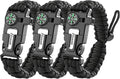 Paracord Survival Bracelet (3 Pack) - Adjustable with Fire Starter, Whistle, Compass - Survival Gear for Hiking, Camping, Fishing, Gifts for Men Dad Husband