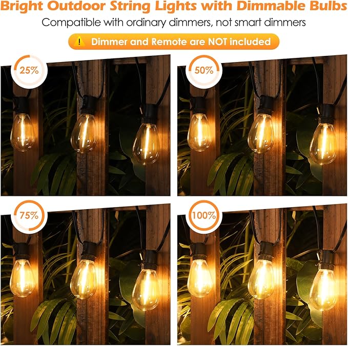 Larkvue 96FT LED Outdoor String Lights, Waterproof Patio Lights with 30+2 2700K Dimmable Shatterproof Edison Hanging Bulbs for Backyard Party-Black