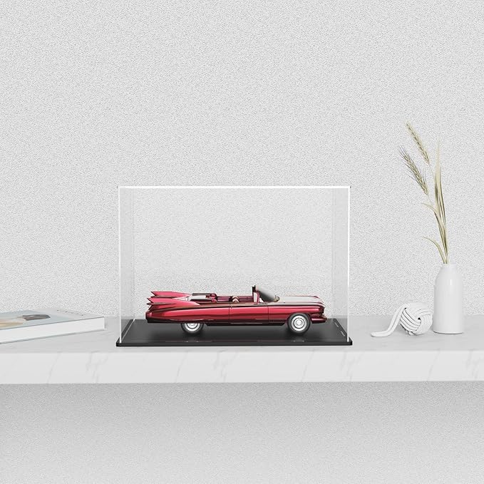 SVENJBB Acrylic Display Case, 10x5x5 Inch Acrylic Boxes for 1:24 Model Cars, Clear Display Cases with Matte Black Base and Lid