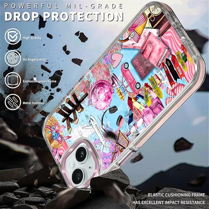 Case for iPhone 15,[Compatible with MagSafe],Cover Holiday Trip World Map Phone Case Design，for Women Girls Magnetic Clear Cover - Slim, Sleek, & Shockproof Protection