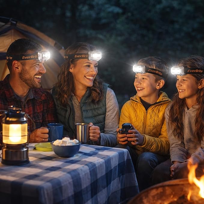 EverBrite LED Headlamp, 4 Lighting Modes, Pivoting Head with Adjustable Headband, IPX4 Water Resistant Perfect for Running, Camping, Hiking, Christmas and Emergency, 3 AAA Battery Powered(5 Pack)