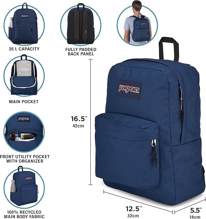JanSport SuperBreak Plus Backpack with Padded 15-inch Laptop Sleeve and Integrated Bottle Pocket - Spacious and Durable Daypack for Work and Travel - Magic Mint
