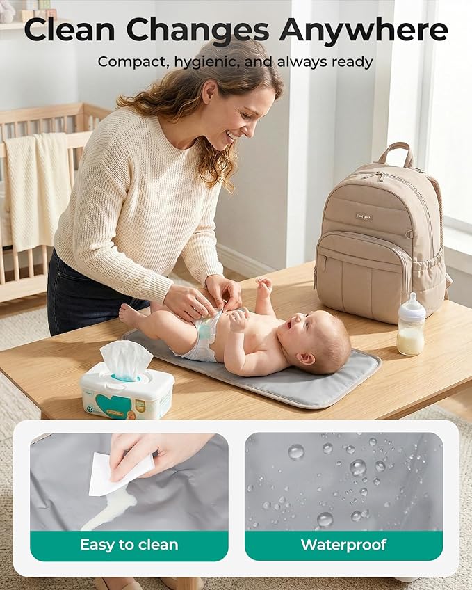 BAGSMART Diaper Bag Backpack, Multi-Pocket Puffy Diaper Bag with Waterproof Changing Pad, Lightweight Stroller-Friendly Diaper Bag with Insulated Pockets, Easy-Access Baby Essential, Coffee Brown