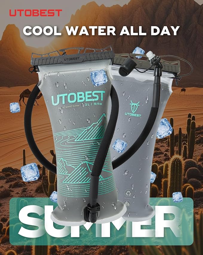 UTOBEST Insulated Water Bladder with Bite Valve Cover Keeps Water Cool or Warm for Hours, Leakproof TPU Hydration for Hiking Camping and Backpacking