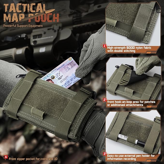 LIVANS Map Case Tactical Arm Sleeve QB Wristband Map Pouch Tactical Armband Sleeve Military Arm Wrist Pouch Document DOPE Card Holder for Shooting Rescue Field Measurement, Include Flag Patch