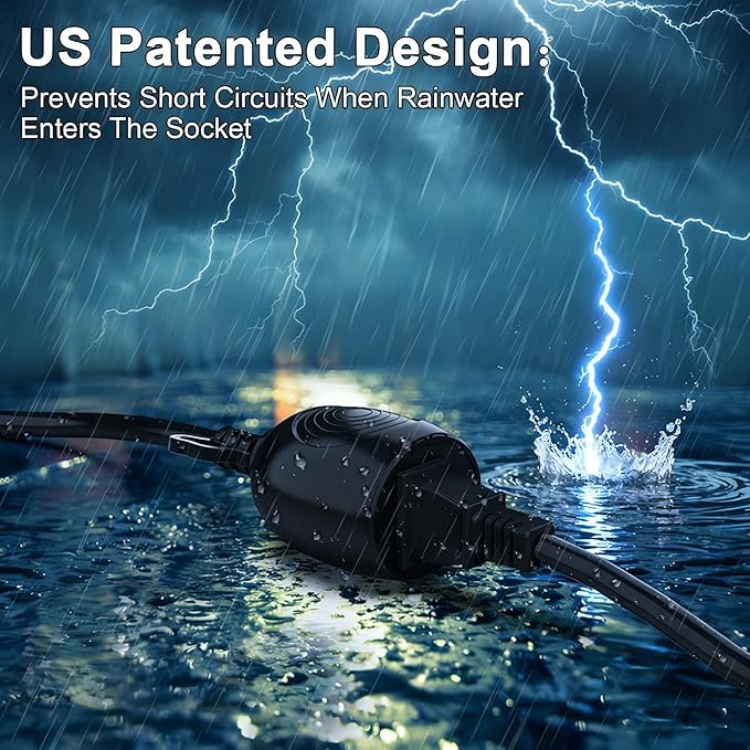 Blackcow Outdoor Power Extension Cord,50 Ft,IPX6 Waterproof, Cold Weather & Fireproof, Heavy Duty 3 Prong Cable,18AWG 125V 10A,FCC/ETL Certified for Outdoor/Indoor Use
