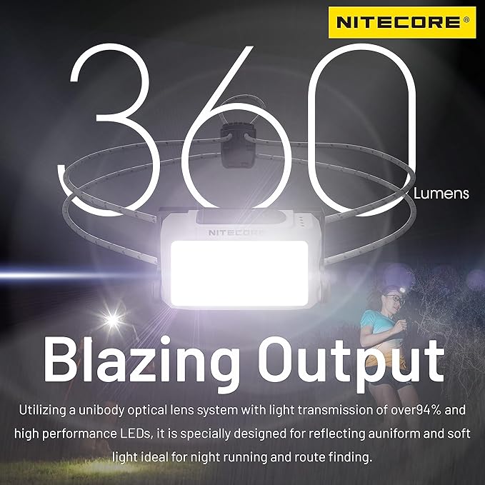 Nitecore NU21 360 Lumen Ultra Lightweight Outdoor Headlamp Dual Beam USB-C Rechargeable Headlight Tag (Yellow)