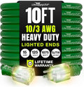 10ft Outdoor/Indoor Extension Cord 10/3 Gauge Ultra Heavy Duty 3 Prong SJTW, Waterproof, Flexible Cold-Resistant Long Power Cord,15A 125V 1875W, Green by LifeSupplyUSA