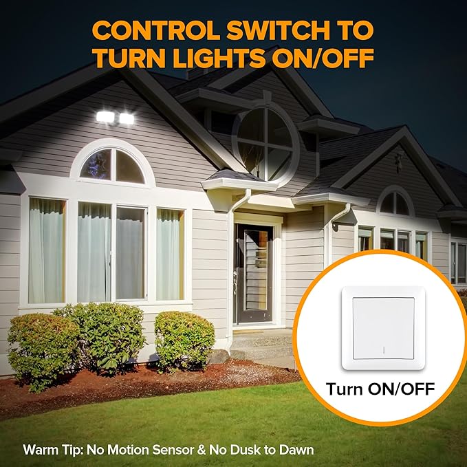 LUTEC 32W 3500LM Integrated Dual-Head LED Flood Light Outdoor,Switch Controlled LED Security Light,5000K Wall Mount Exterior Flood Light,P65 Waterproof for Garage, Yard, Patio-Black