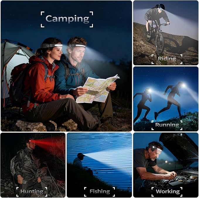 LHKNL Rechargeable Headlamp 2Pcs- 230° Wide Beam Led Head Lamp with White Red Light, Long Lasting Hard Hat Light, Motion Sensor, 6 Mode Headlight Flashlight for Adults Camping,Hiking,Running