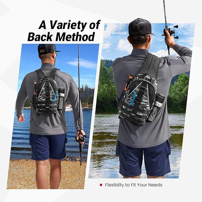 Piscifun Fishing Backpack with Rod Holder, Lightweight Sling Bag Storge Gear and Equipment