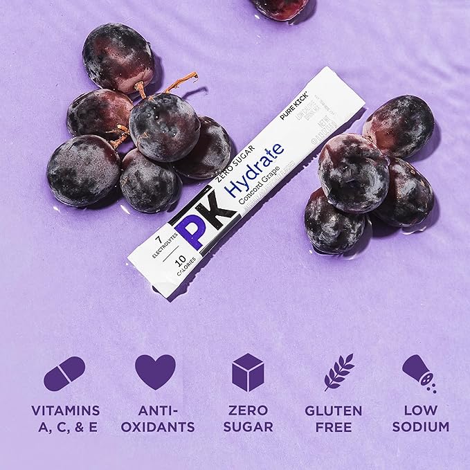 PURE KICK Hydration Singles to Go Drink Mix, Concord Grape, Includes 12 Boxes with 6 Packets in Each Box, 72 Total Packets