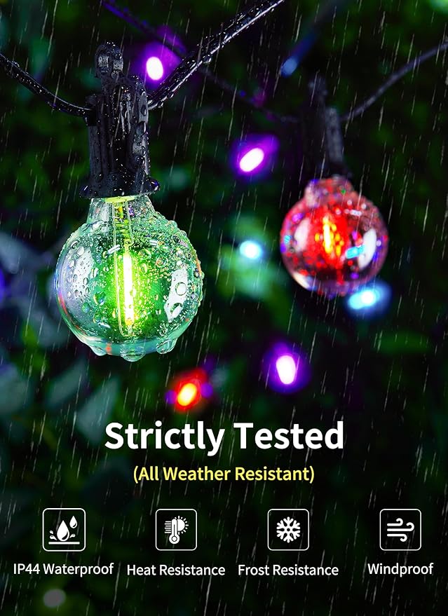 Brightown Outdoor String Lights 58 Feet G40 LED Patio Lights, 27 Plastic Edison Bulbs(2 Spare), Waterproof Connectable Hanging Light for Backyard Porch Balcony Party Decor, E12 Base, Multicolor